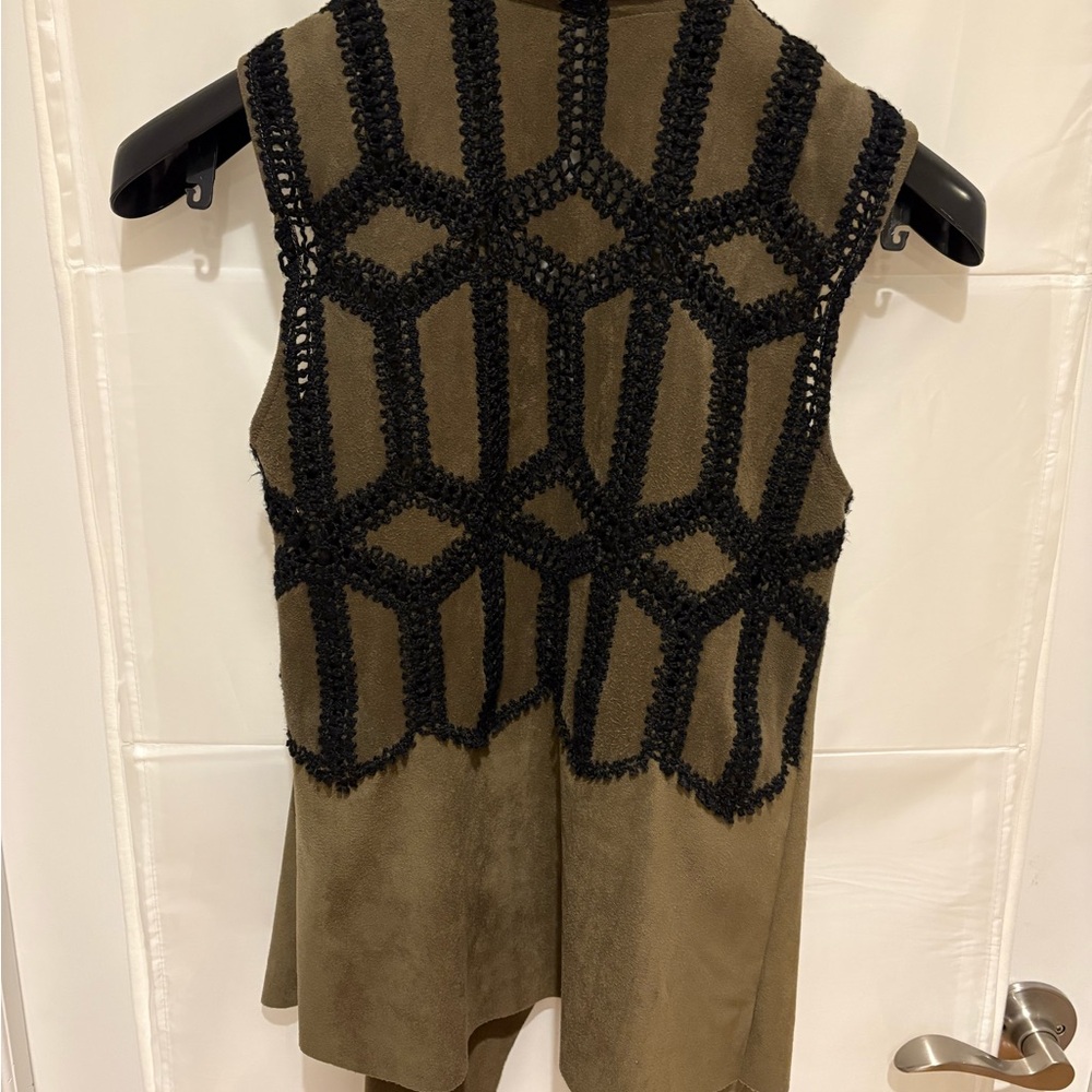 Olive green vest with Black Crochet Design